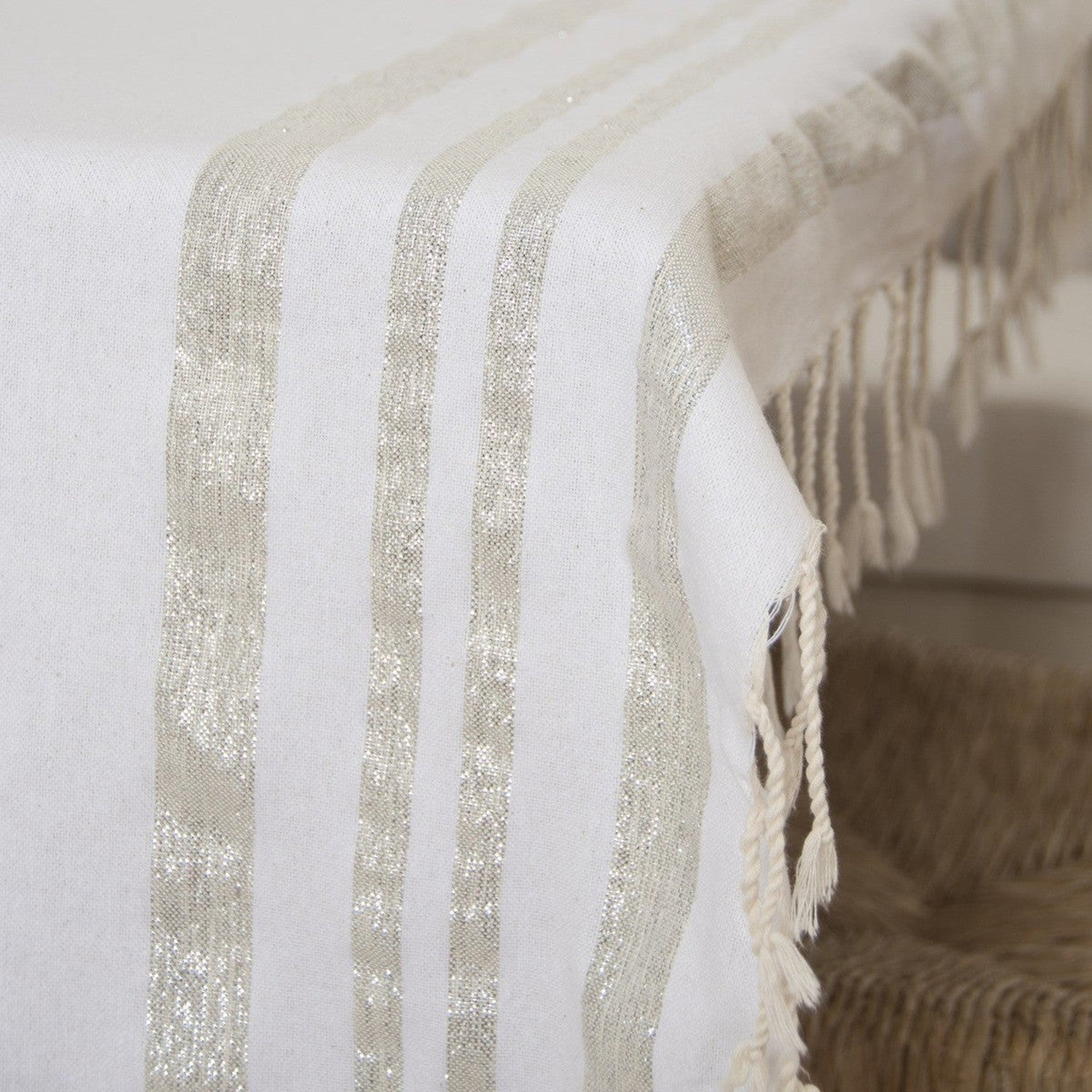Cotton tablecloth 170x170 HAMPTONS white / silver