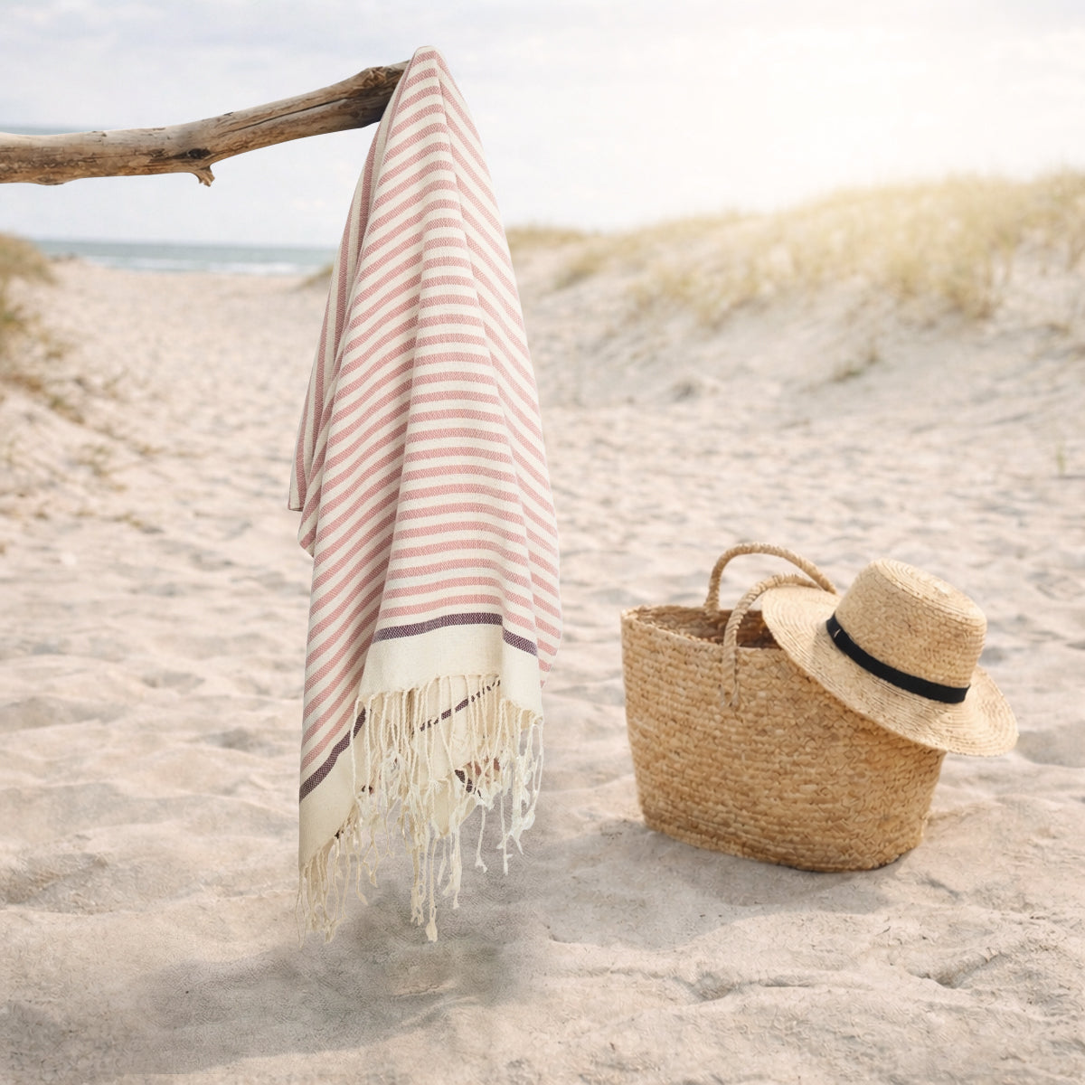 Fouta - Cotton - Powder Pink / Plum - Biarritz