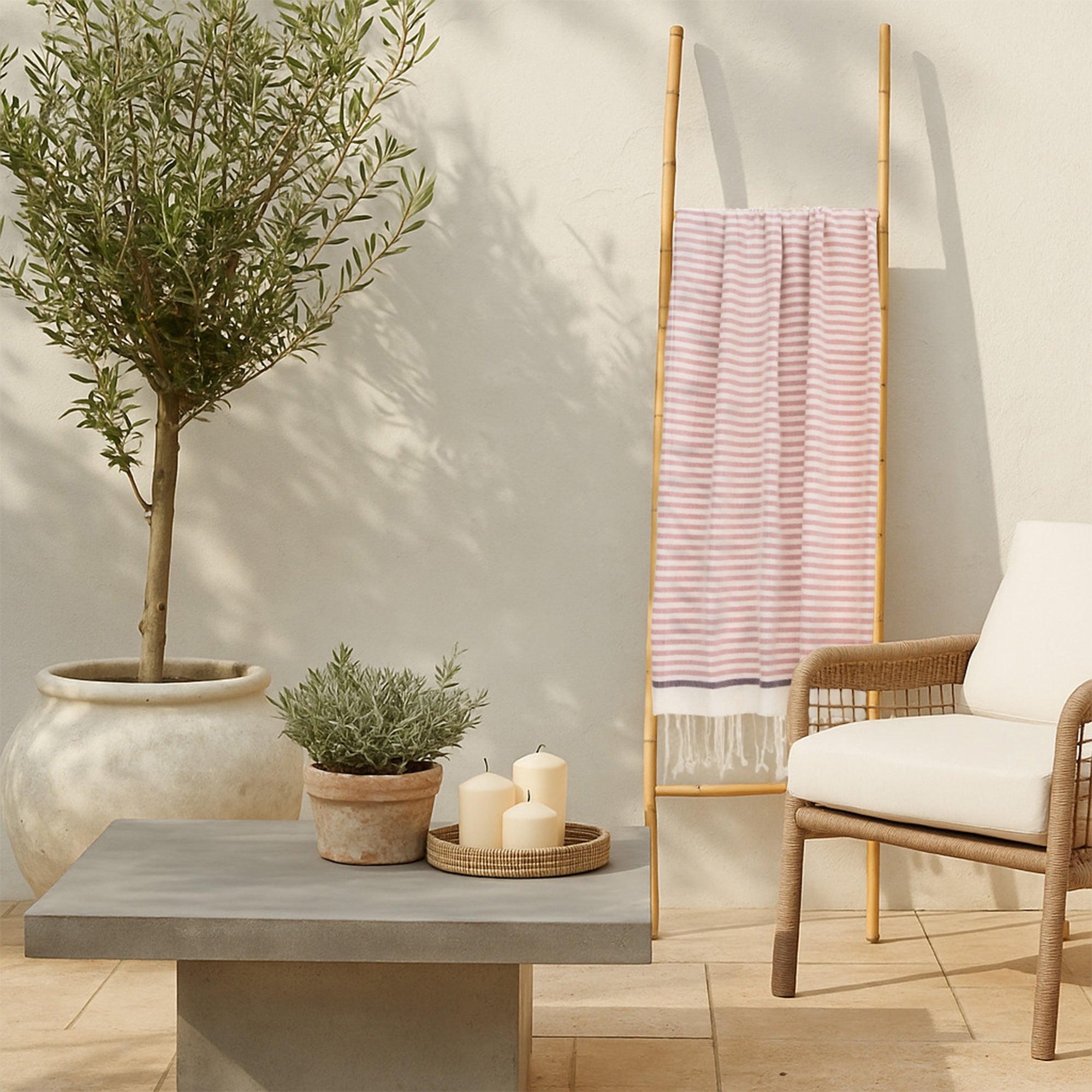 Fouta - Cotton - Powder Pink / Plum - Biarritz