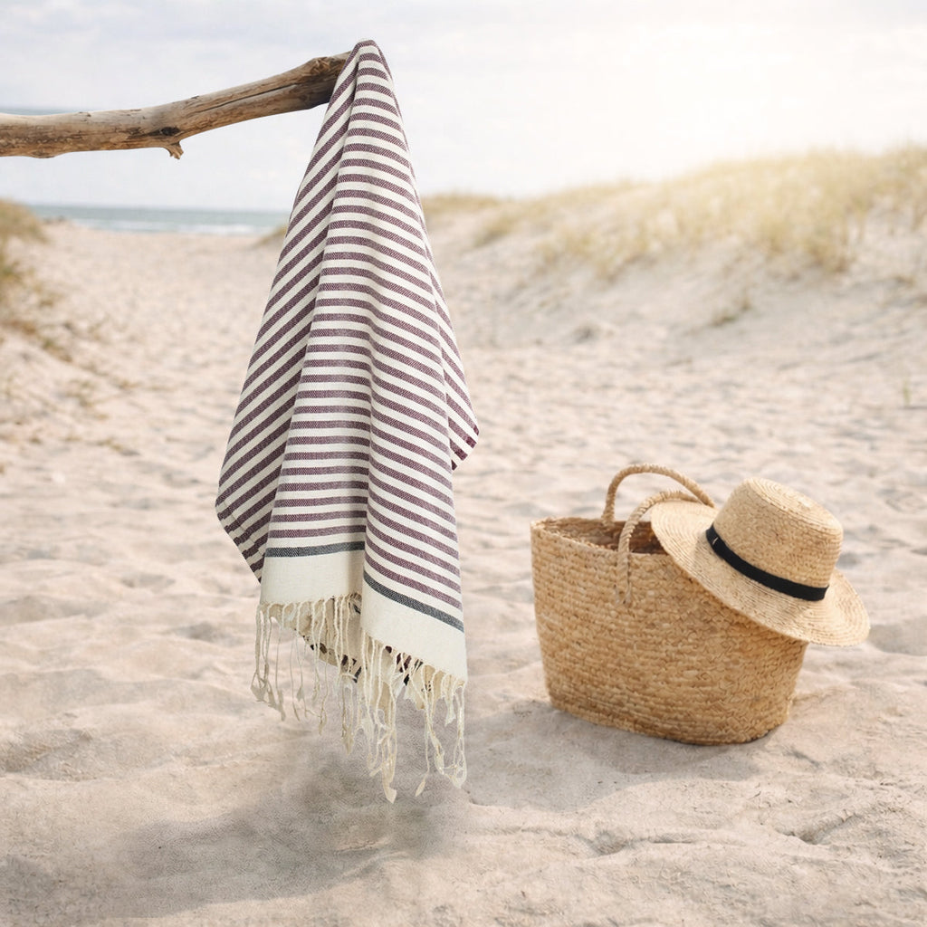 Fouta coton 100x200 BIARRITZ prune / noir