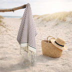Fouta coton 100x200 BIARRITZ prune / noir