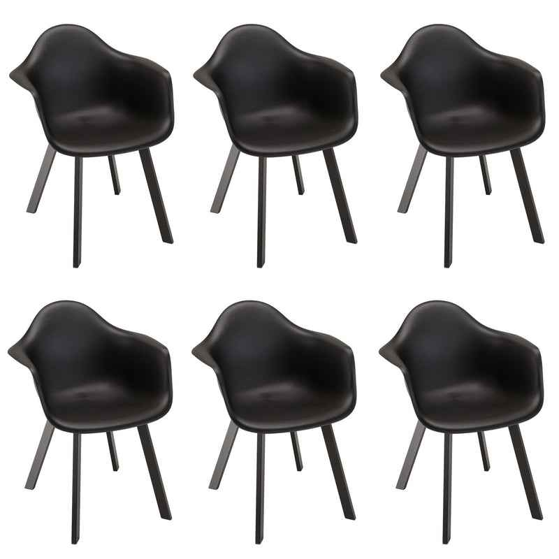 Malo - Lot De 6 Fauteuils Jardin - Plastique Polypropylène/Aluminium - Noir