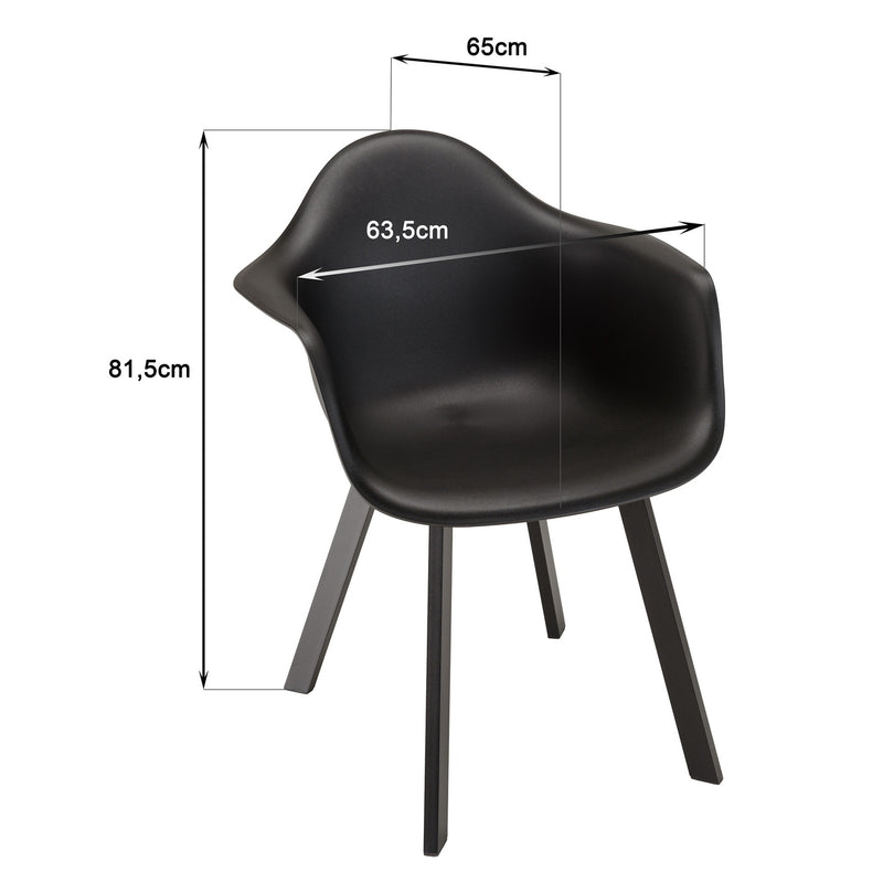 Malo - Lot De 6 Fauteuils Jardin - Plastique Polypropylène/Aluminium - Noir