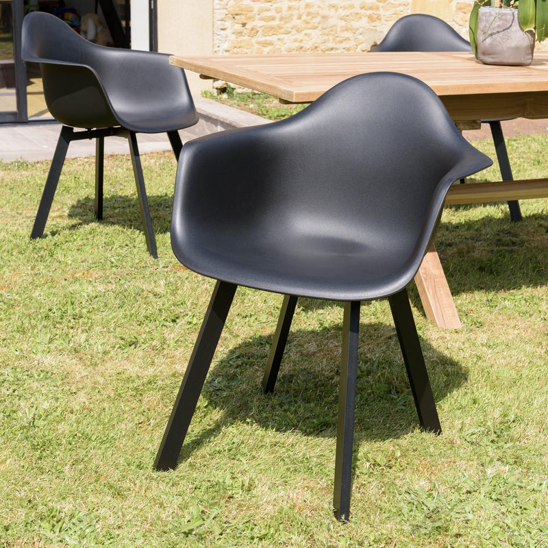 Malo - Lot De 6 Fauteuils Jardin - Plastique Polypropylène/Aluminium - Noir