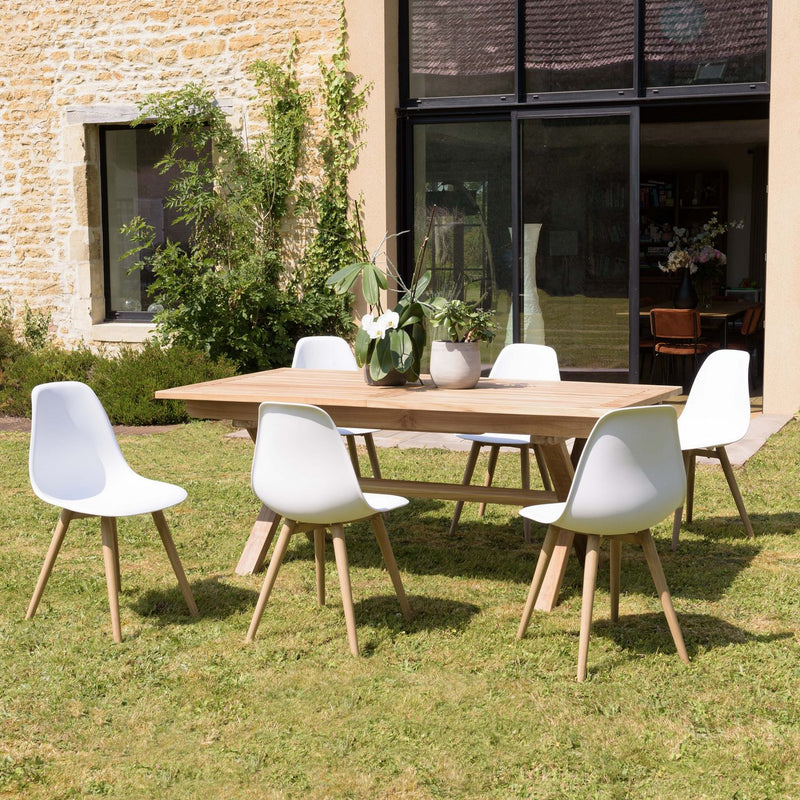 Malo - Lot De 2 Chaises Jardin - Plastique Polypropylène/Aluminium - Bois Clair/Blanc