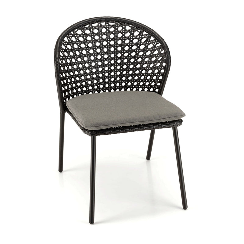 Malo - Lot De 2 Chaises Jardin - Acier/Rotin Synthétique/Tissu Polyester 100% - Noir/Gris