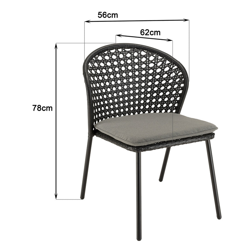 Malo - Lot De 2 Chaises Jardin - Acier/Rotin Synthétique/Tissu Polyester 100% - Noir/Gris