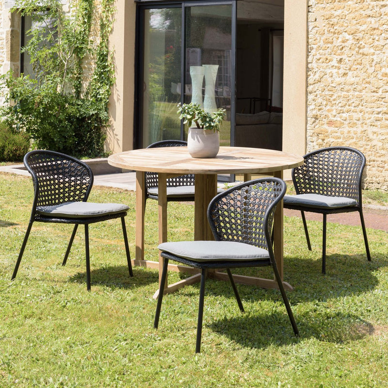 Malo - Lot De 2 Chaises Jardin - Acier/Rotin Synthétique/Tissu Polyester 100% - Noir/Gris