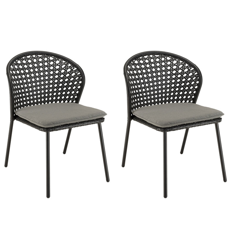 Malo - Lot De 2 Chaises Jardin - Acier/Rotin Synthétique/Tissu Polyester 100% - Noir/Gris