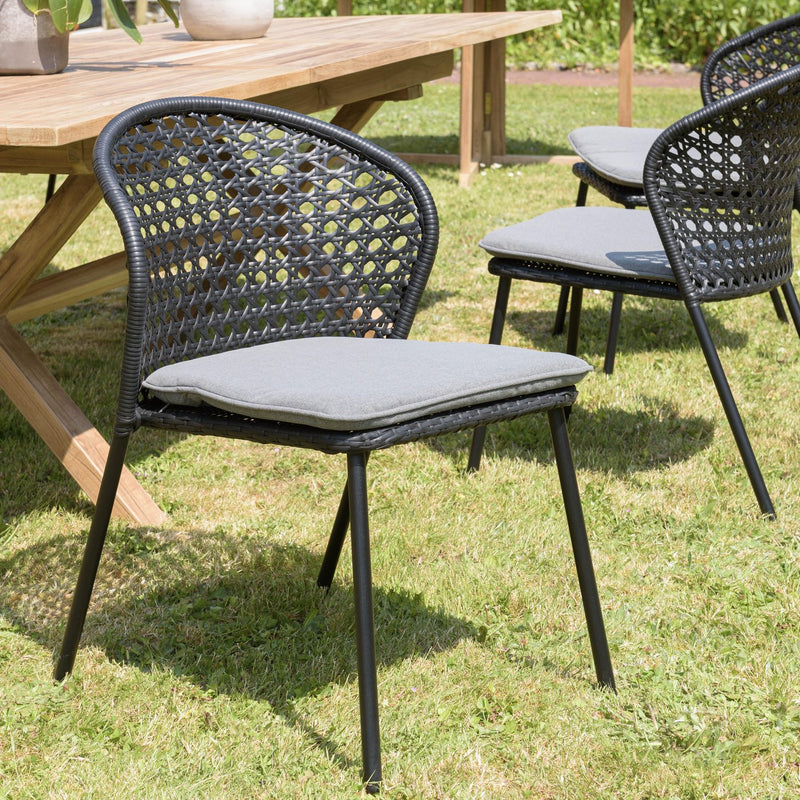 Malo - Lot De 2 Chaises Jardin - Acier/Rotin Synthétique/Tissu Polyester 100% - Noir/Gris