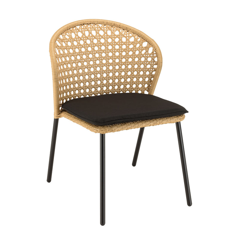 Malo - Lot De 2 Chaises Jardin - Acier/Rotin Synthétique/Tissu Polyester 100% - Bois Clair/Noir