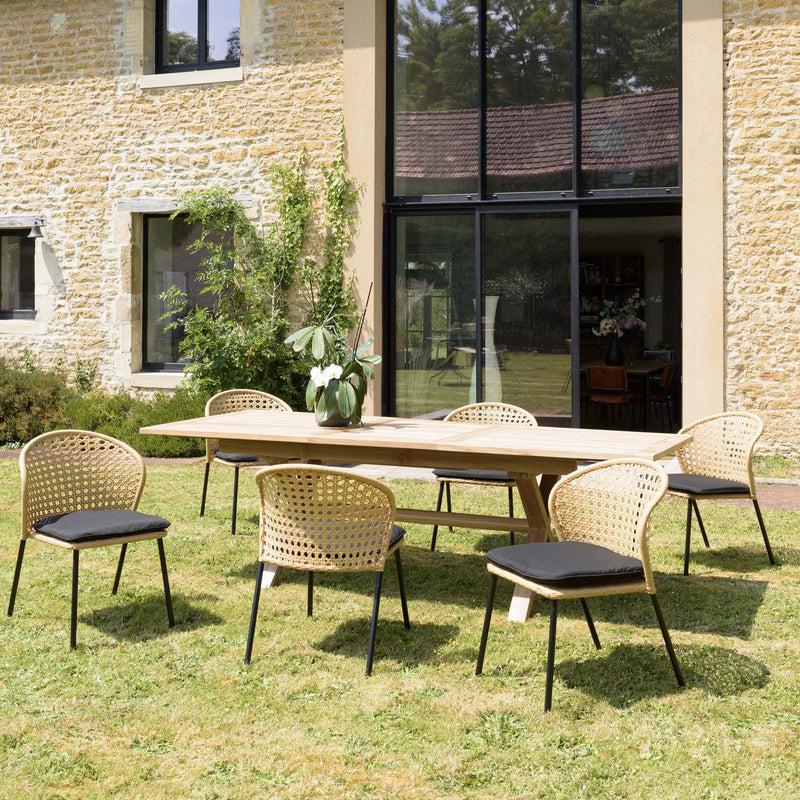 Malo - Lot De 2 Chaises Jardin - Acier/Rotin Synthétique/Tissu Polyester 100% - Bois Clair/Noir