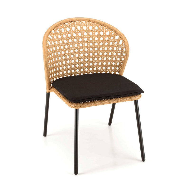 Malo - Lot De 2 Chaises Jardin - Acier/Rotin Synthétique/Tissu Polyester 100% - Bois Clair/Noir