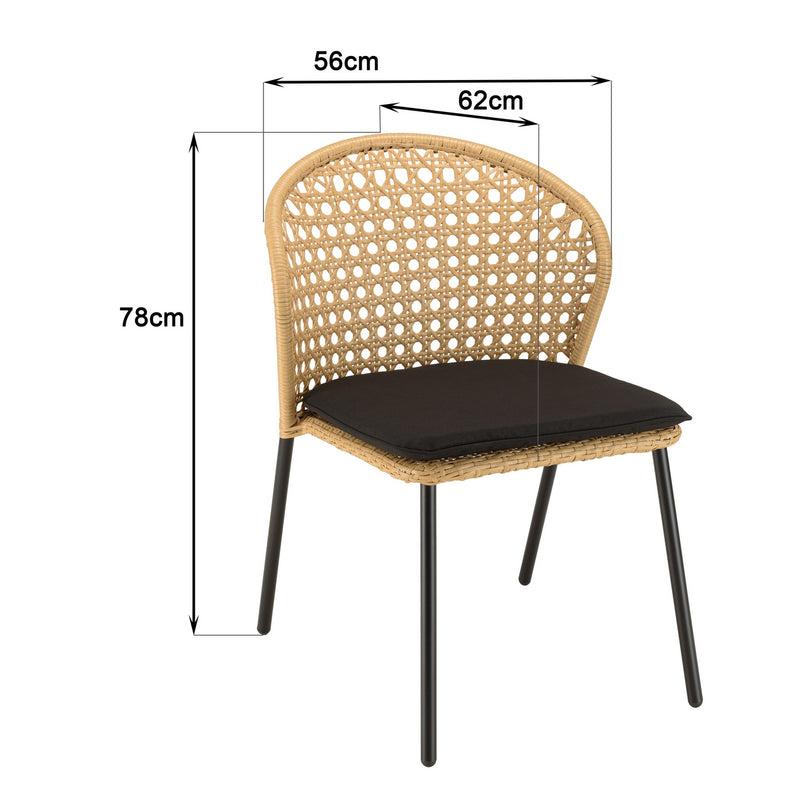 Malo - Lot De 2 Chaises Jardin - Acier/Rotin Synthétique/Tissu Polyester 100% - Bois Clair/Noir