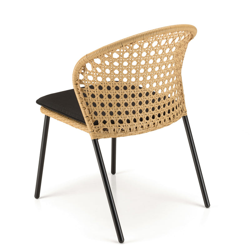 Malo - Lot De 2 Chaises Jardin - Acier/Rotin Synthétique/Tissu Polyester 100% - Bois Clair/Noir