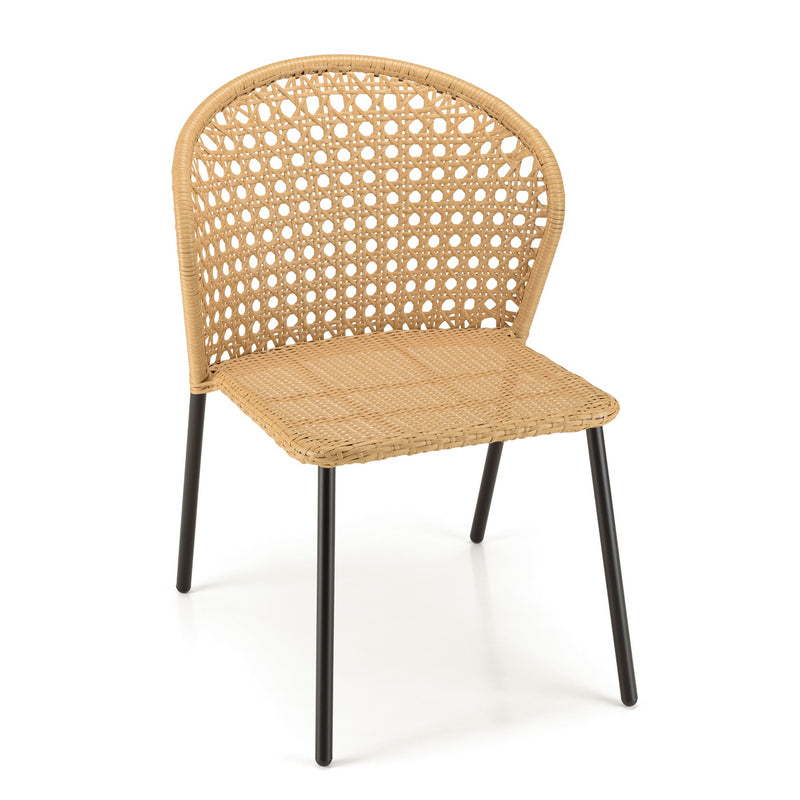 Malo - Lot De 2 Chaises Jardin - Acier/Rotin Synthétique/Tissu Polyester 100% - Bois Clair/Noir