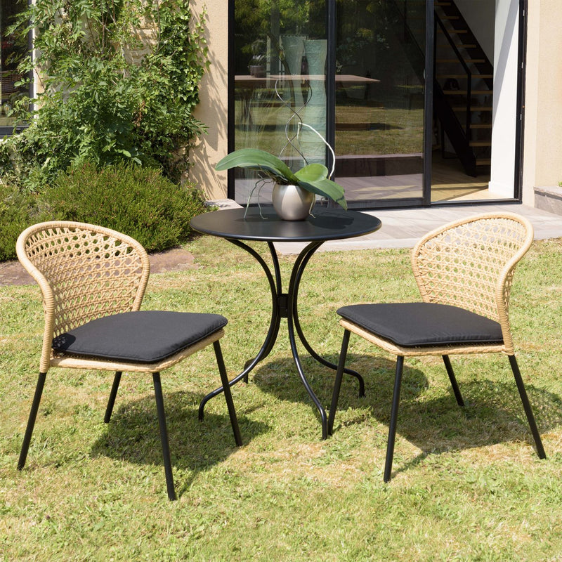 Malo - Lot De 2 Chaises Jardin - Acier/Rotin Synthétique/Tissu Polyester 100% - Bois Clair/Noir