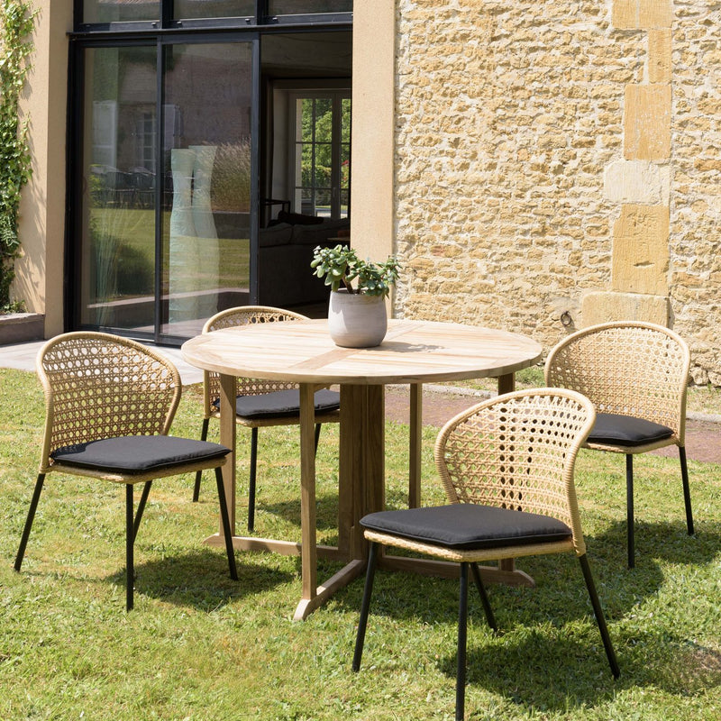 Malo - Lot De 2 Chaises Jardin - Acier/Rotin Synthétique/Tissu Polyester 100% - Bois Clair/Noir