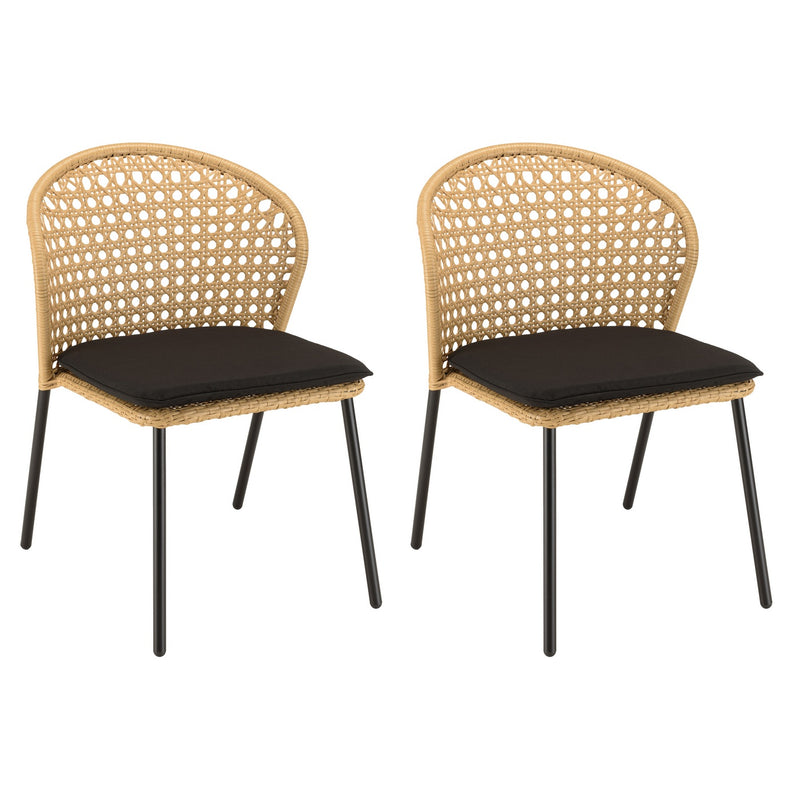 Malo - Lot De 2 Chaises Jardin - Acier/Rotin Synthétique/Tissu Polyester 100% - Bois Clair/Noir