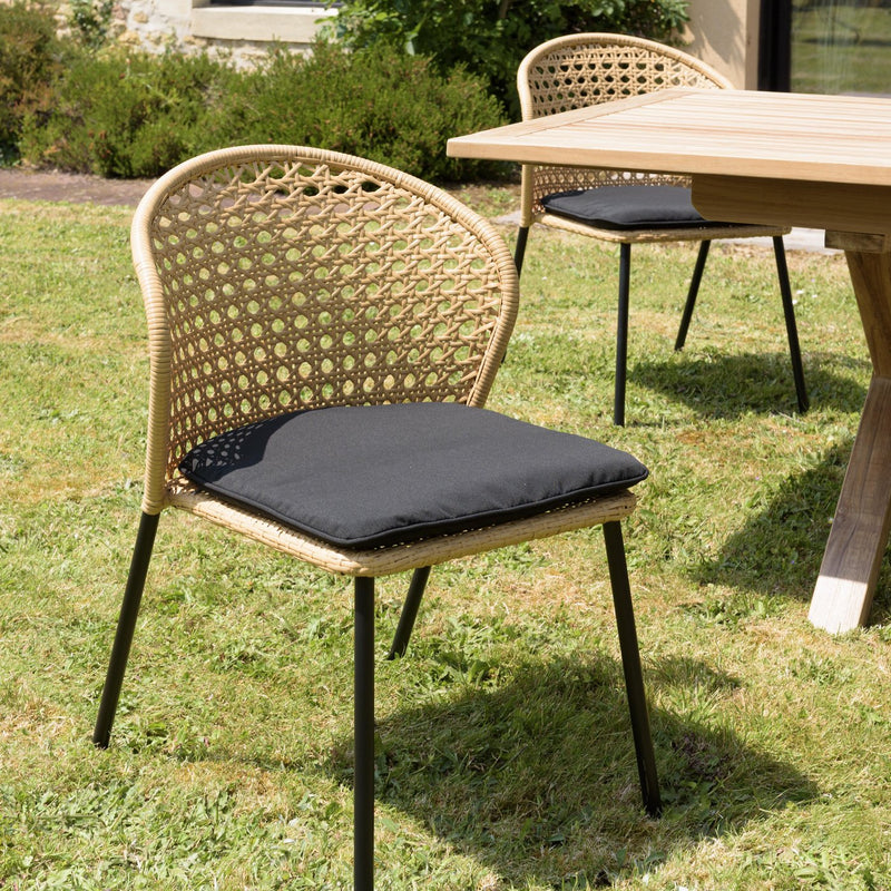 Malo - Lot De 2 Chaises Jardin - Acier/Rotin Synthétique/Tissu Polyester 100% - Bois Clair/Noir