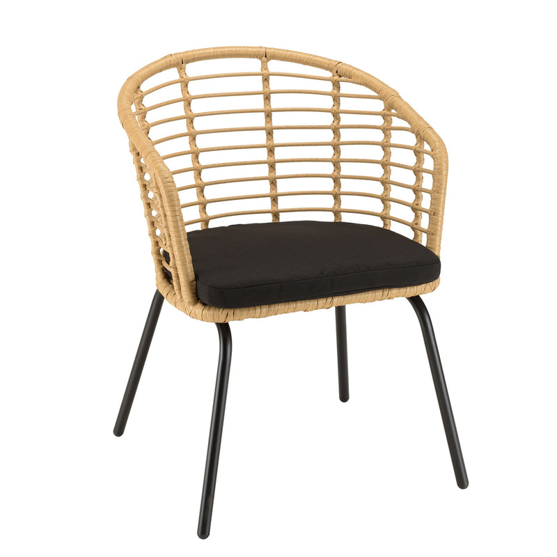 Malo - Lot De 2 Fauteuils Jardin - Acier/Rotin Synthétique/Tissu Polyester 100% - Bois Clair/Noir