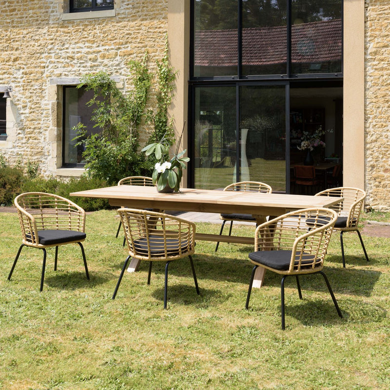 Malo - Lot De 2 Fauteuils Jardin - Acier/Rotin Synthétique/Tissu Polyester 100% - Bois Clair/Noir