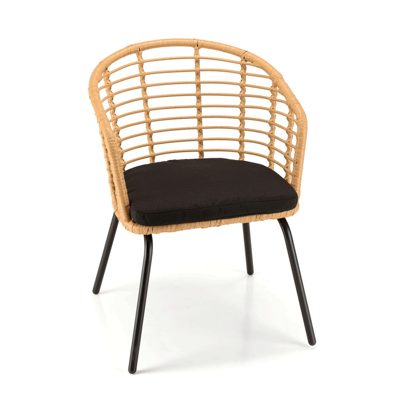Malo - Lot De 2 Fauteuils Jardin - Acier/Rotin Synthétique/Tissu Polyester 100% - Bois Clair/Noir