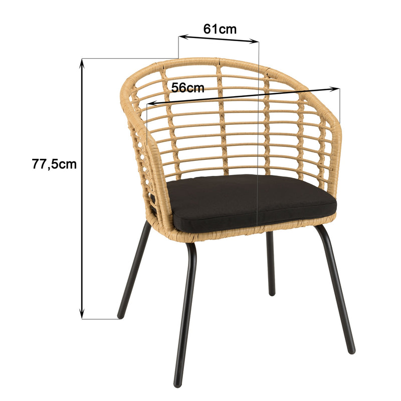 Malo - Lot De 2 Fauteuils Jardin - Acier/Rotin Synthétique/Tissu Polyester 100% - Bois Clair/Noir