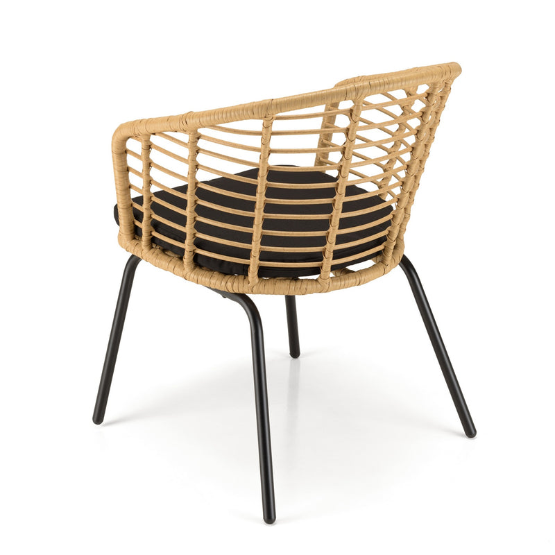 Malo - Lot De 2 Fauteuils Jardin - Acier/Rotin Synthétique/Tissu Polyester 100% - Bois Clair/Noir