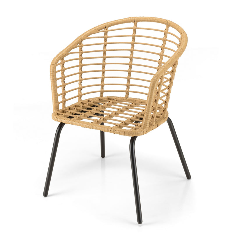 Malo - Lot De 2 Fauteuils Jardin - Acier/Rotin Synthétique/Tissu Polyester 100% - Bois Clair/Noir