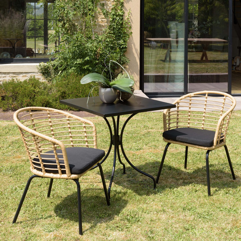 Malo - Lot De 2 Fauteuils Jardin - Acier/Rotin Synthétique/Tissu Polyester 100% - Bois Clair/Noir