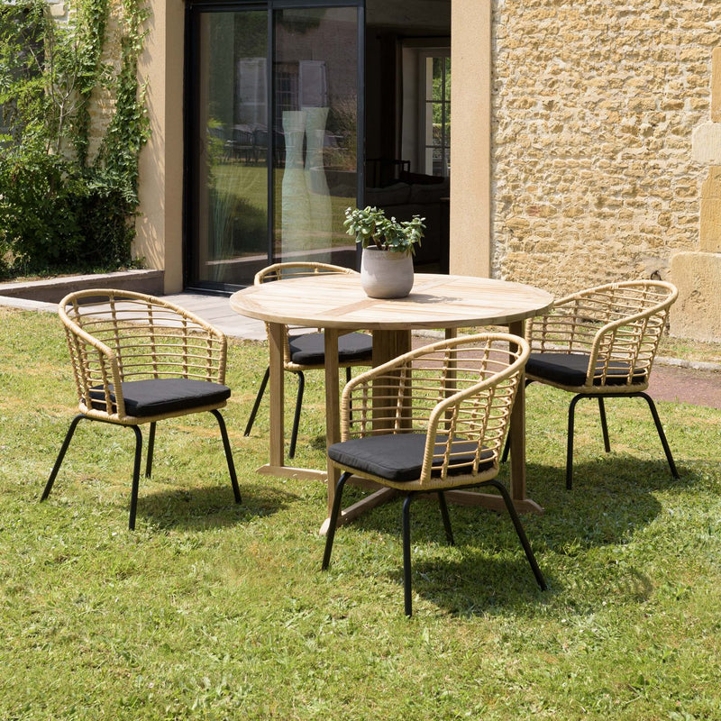 Malo - Lot De 2 Fauteuils Jardin - Acier/Rotin Synthétique/Tissu Polyester 100% - Bois Clair/Noir