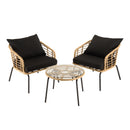 Malo - Lot De 2 Fauteuils Jardin - Acier/Rotin Synthétique/Verre Trempé/Tissu Polyester 100% - Noir/Bois Clair