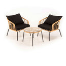 Malo - Lot De 2 Fauteuils Jardin - Acier/Rotin Synthétique/Verre Trempé/Tissu Polyester 100% - Noir/Bois Clair