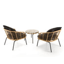 Malo - Lot De 2 Fauteuils Jardin - Acier/Rotin Synthétique/Verre Trempé/Tissu Polyester 100% - Noir/Bois Clair