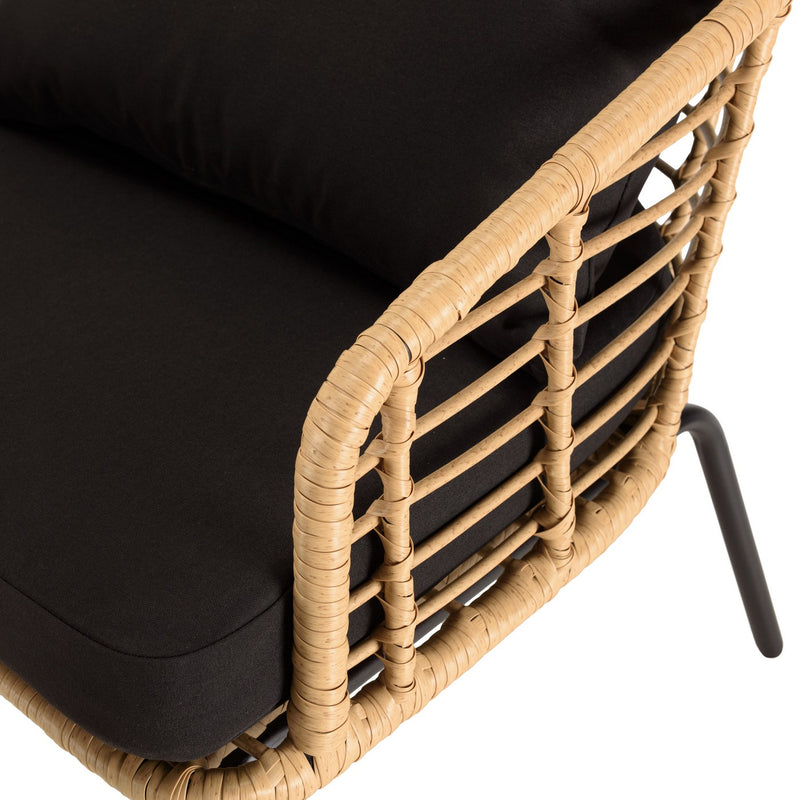 Malo - Lot De 2 Fauteuils Jardin - Acier/Rotin Synthétique/Verre Trempé/Tissu Polyester 100% - Noir/Bois Clair
