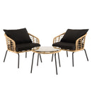 Malo - Lot De 2 Fauteuils Jardin - Acier/Rotin Synthétique/Verre Trempé/Tissu Polyester 100% - Noir/Bois Clair