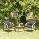 Malo - Lot De 2 Fauteuils Jardin - Acier/Rotin Synthétique/Verre Trempé/Tissu Polyester 100% - Noir/Bois Clair
