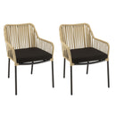 Malo - Lot De 2 Fauteuils Jardin - Acier/Corde/Tissu Polyester 100% - Crème/Noir
