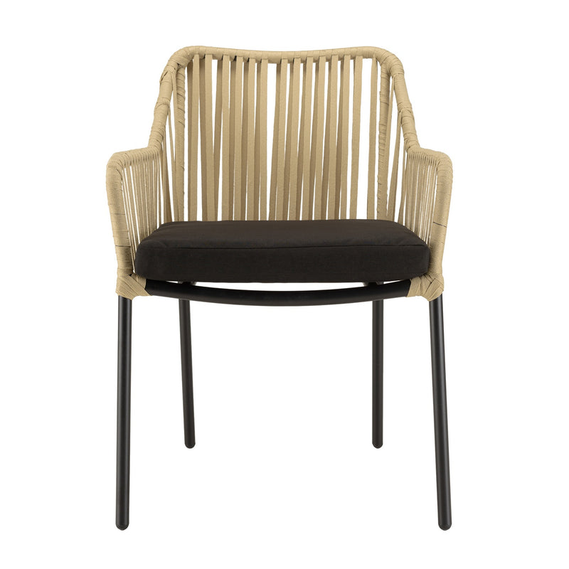Malo - Lot De 2 Fauteuils Jardin - Acier/Corde/Tissu Polyester 100% - Crème/Noir