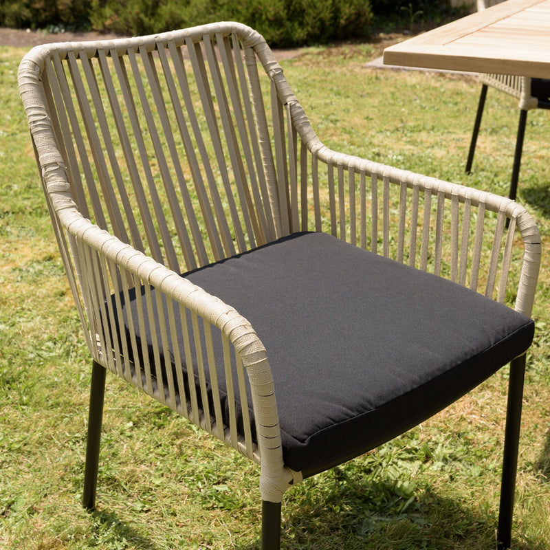Malo - Lot De 2 Fauteuils Jardin - Acier/Corde/Tissu Polyester 100% - Crème/Noir