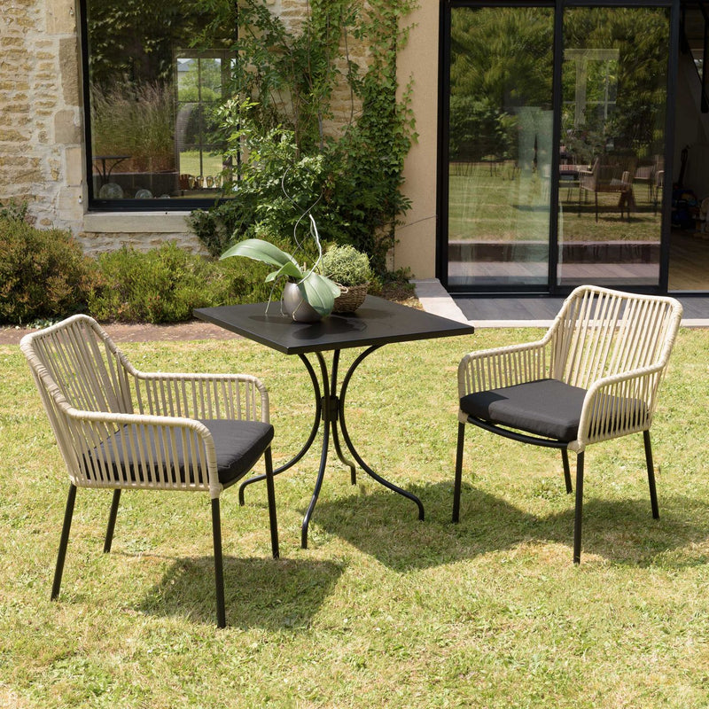 Malo - Lot De 2 Fauteuils Jardin - Acier/Corde/Tissu Polyester 100% - Crème/Noir