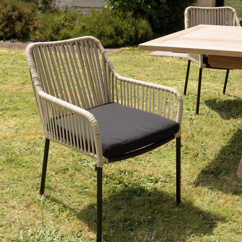 Malo - Lot De 2 Fauteuils Jardin - Acier/Corde/Tissu Polyester 100% - Crème/Noir