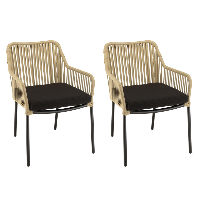 Malo - Salon De Jardin - Acier/Corde/Tissu Polyester 100%/Teck/Acier - Crème/Noir