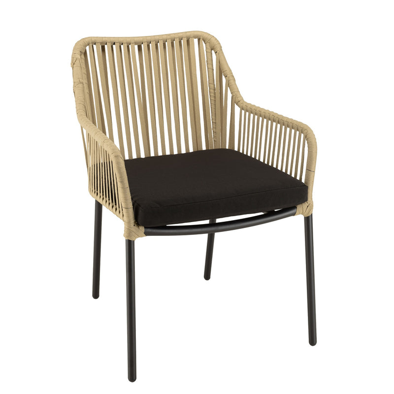 Malo - Salon De Jardin - Acier/Corde/Tissu Polyester 100%/Teck/Acier - Crème/Noir
