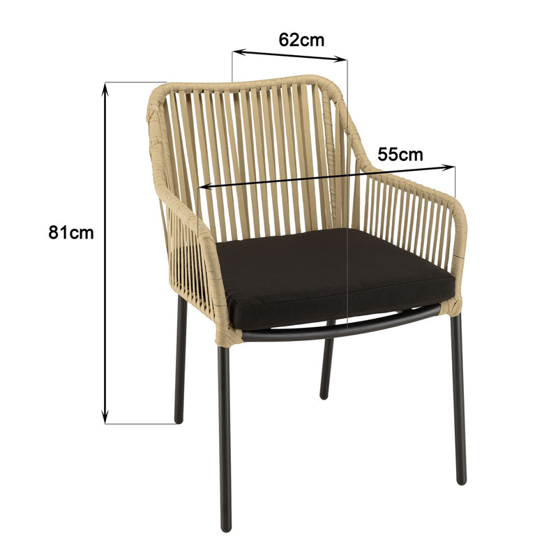 Malo - Salon De Jardin - Acier/Corde/Tissu Polyester 100%/Teck/Acier - Crème/Noir