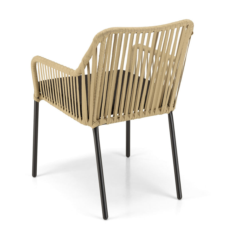 Malo - Salon De Jardin - Acier/Corde/Tissu Polyester 100%/Teck/Acier - Crème/Noir