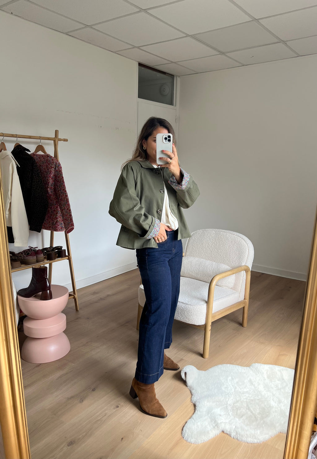 Edith Trench Jacket In Khaki Liberty Cotton