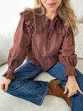 Blusa Agnès Chocolate Con Cuello Ancho