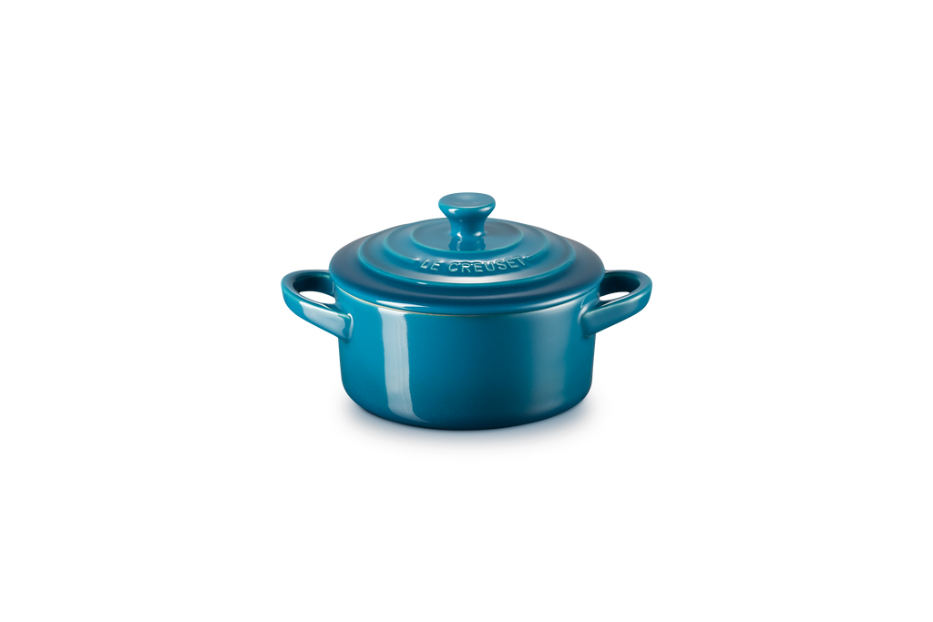 Mini-Cocotte Redonda de Cerámica - 250ml/10Cm - Deep Teal - Botón de Color